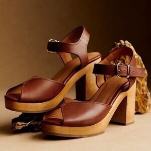 Sezane Fausta Clogs in Natural Heritage Brown Leather, Women's FR Size 39 (US 8)